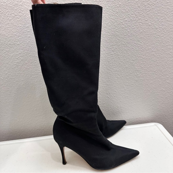 Dior Boots Womens Size 8 Black Canvas Knee High Side Zip Pointed Toe - Picture 1 of 11